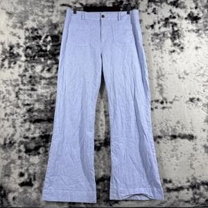J Crew Pants Womens Size 33T High Blue Cotton Linen Flare Pockets‎ Bohemian